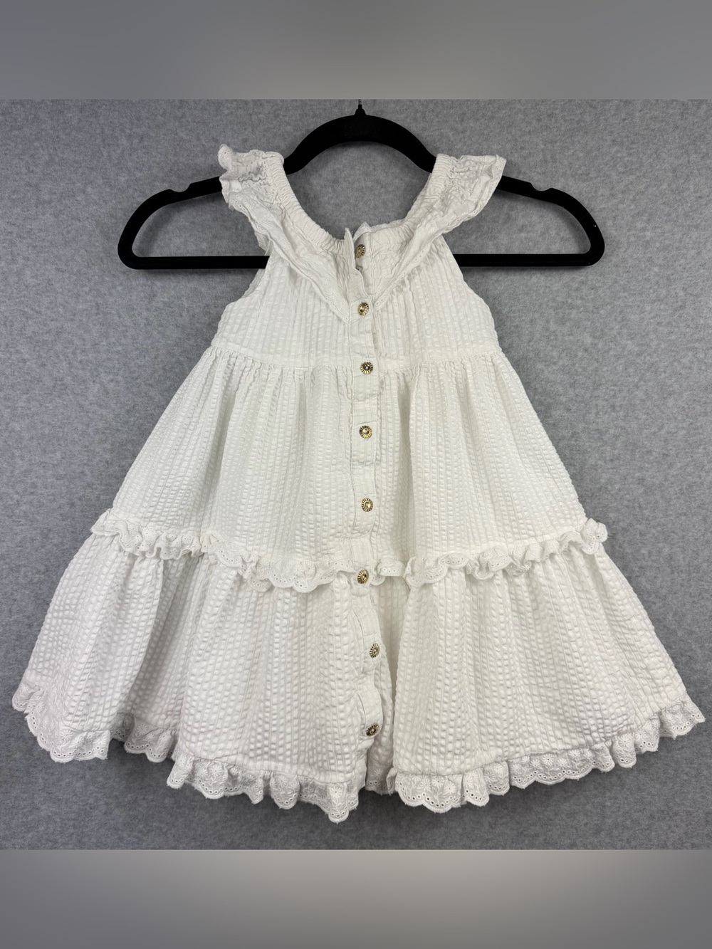 Tommy Bahama Girls White Seersucker Fit & Flare Ruffle Dress Sleeveless 4T